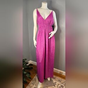Taylor Pink V-Neck Sleeveless Tie Waist Lined 2 Pocket Maxi Dress Size Small